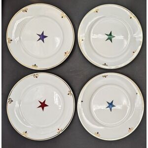Set of 4 Pier 1 Celebration Porcelain Appetizer Dessert Plates Star Motif 7.5"